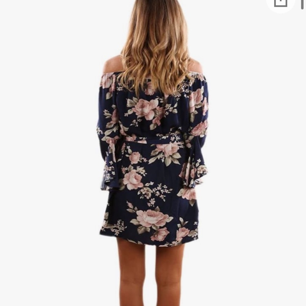 Blue Floral Dress with sash - Picture 2 of 4